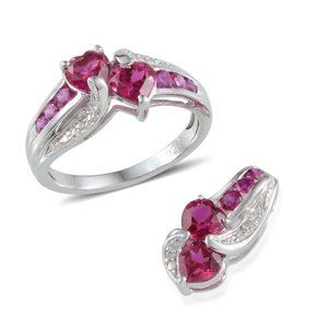 Red Heart Ruby Diamond Pendant & Ring Set in 925 Sterling Silver